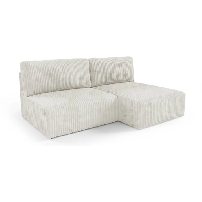 ELIOR - Canapé d'angle convertible et modulable 4 places en côtelé beige
