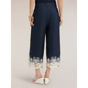 Motivi - Pantaloni cropped in popeline con pizzo - Blu