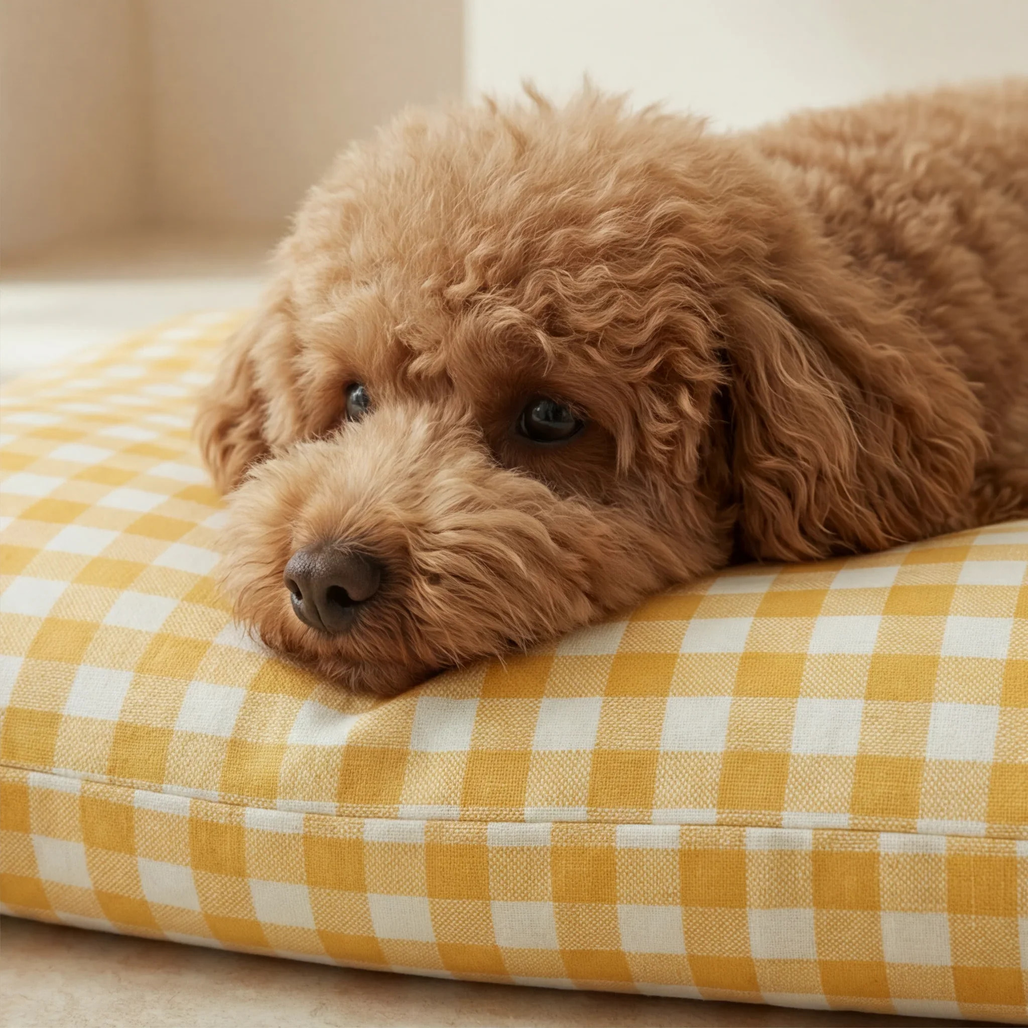 Lit pour animaux déhoussable et antitaches Vichy Jaune