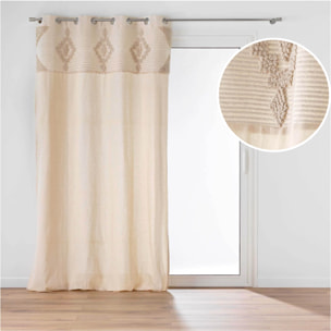 Rideau à œillets en poly-coton avec bande décorative - Naturel