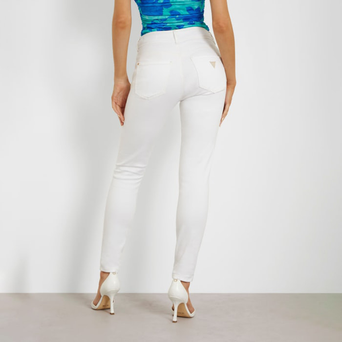 Jeans - coupe skinny - coton - orné de strass - blanc