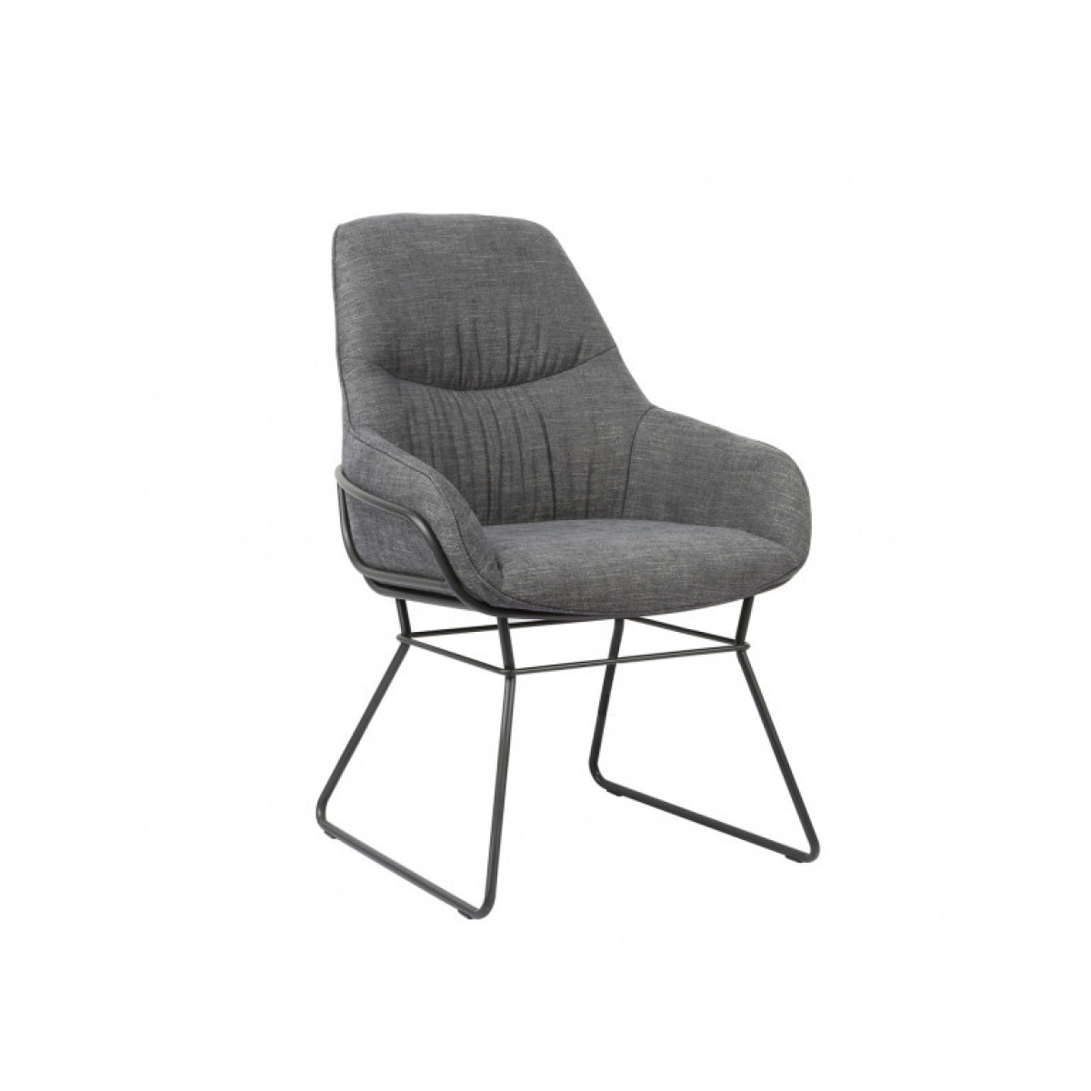 Fauteuil en tissu gris avec accoudoirs et piètement luge en métal noir - OLSO