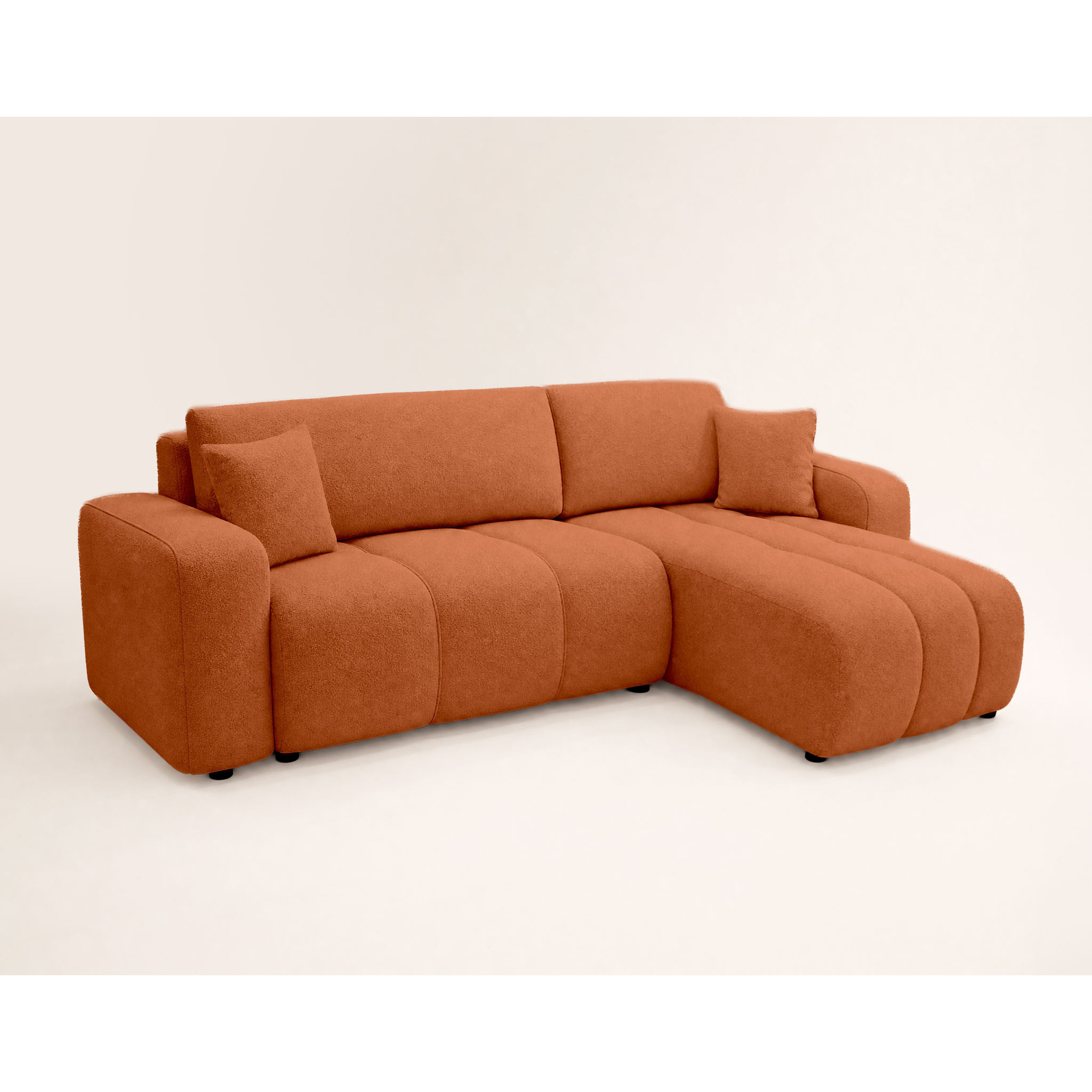 Nicole - canapé d'angle réversible 4 places convertible avec coffre en tissu - Rouille