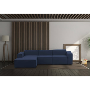 Divano fisso con penisola Alganibra, Divano componibile con penisola sinistra, Sofà moderno in tessuto, 100% Made in Italy, Cm 300x170h70, Blu