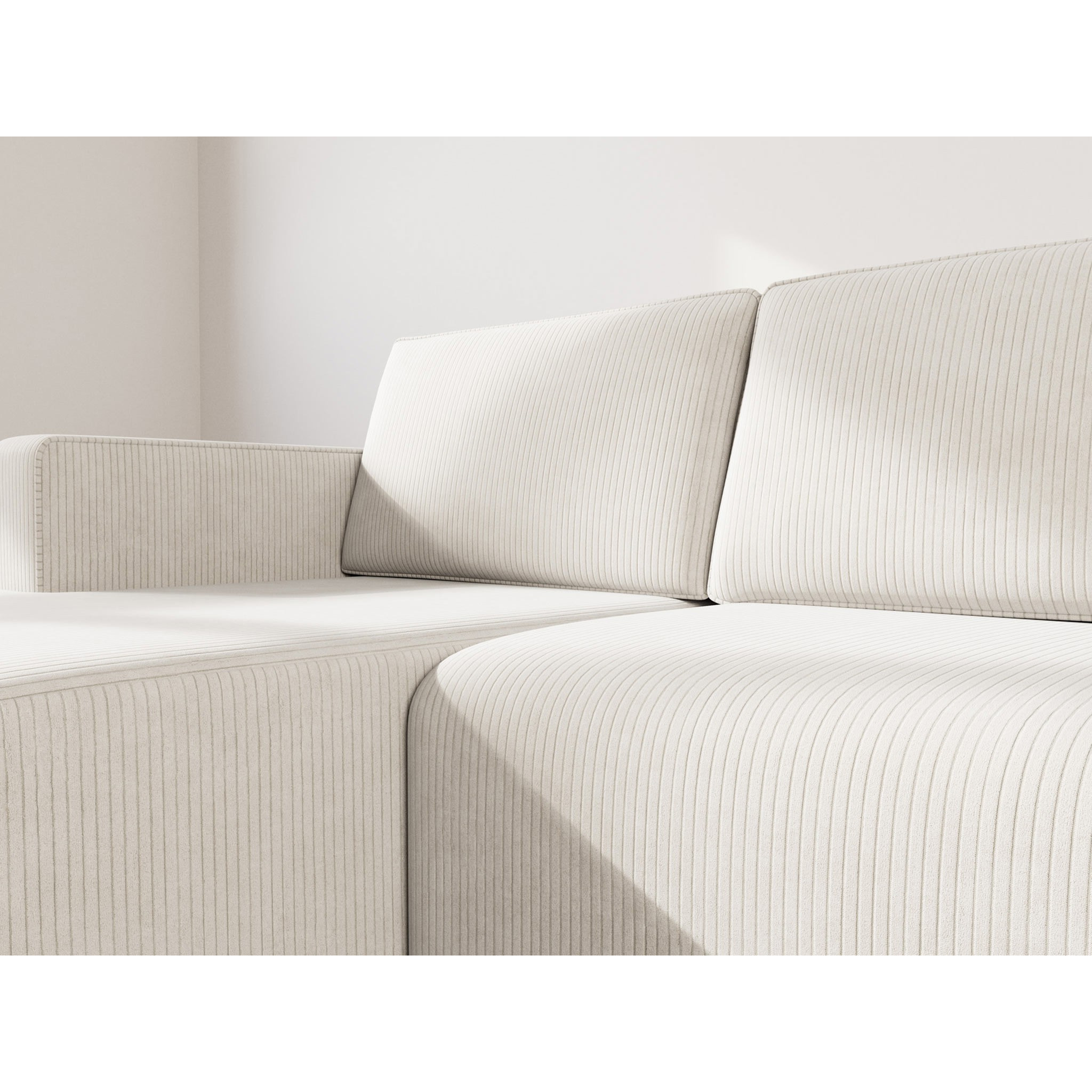 Topaze - canapé d'angle gauche 4 places convertible avec coffre en velours côtelé - Beige