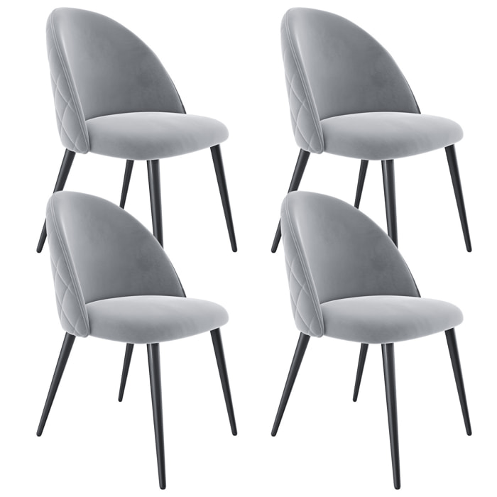 Set di 4 Sedie Imbottite Da Pranzo Ufficio In Velluto Sedia Con Gambe In Metallo Nero Con Schienale Seduta Comoda Per Soggiorno Salotto Grigio Chiaro