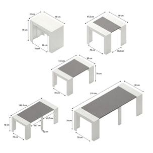 Mesa consola extensible en blanco artik y gris grafito 50-235x90 cm Denis Blanco Artik (Blanco Mate) - Gris Grafito