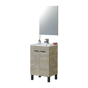 Mobile sottolavabo Almenia, Mobiletto per bagno, Armadio a 2 ante con specchio, lavabo non incluso, 50x40h80 cm, Rovere