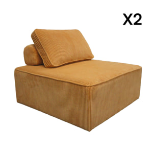 Lot de 2 chauffeuses  pour canapé modulable velours côtelé jaune avec un coussin