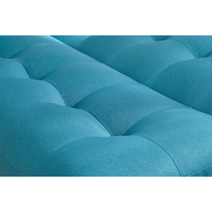 Canapé convertible scandinave 3 places en tissu bleu canard et bois clair YUMI