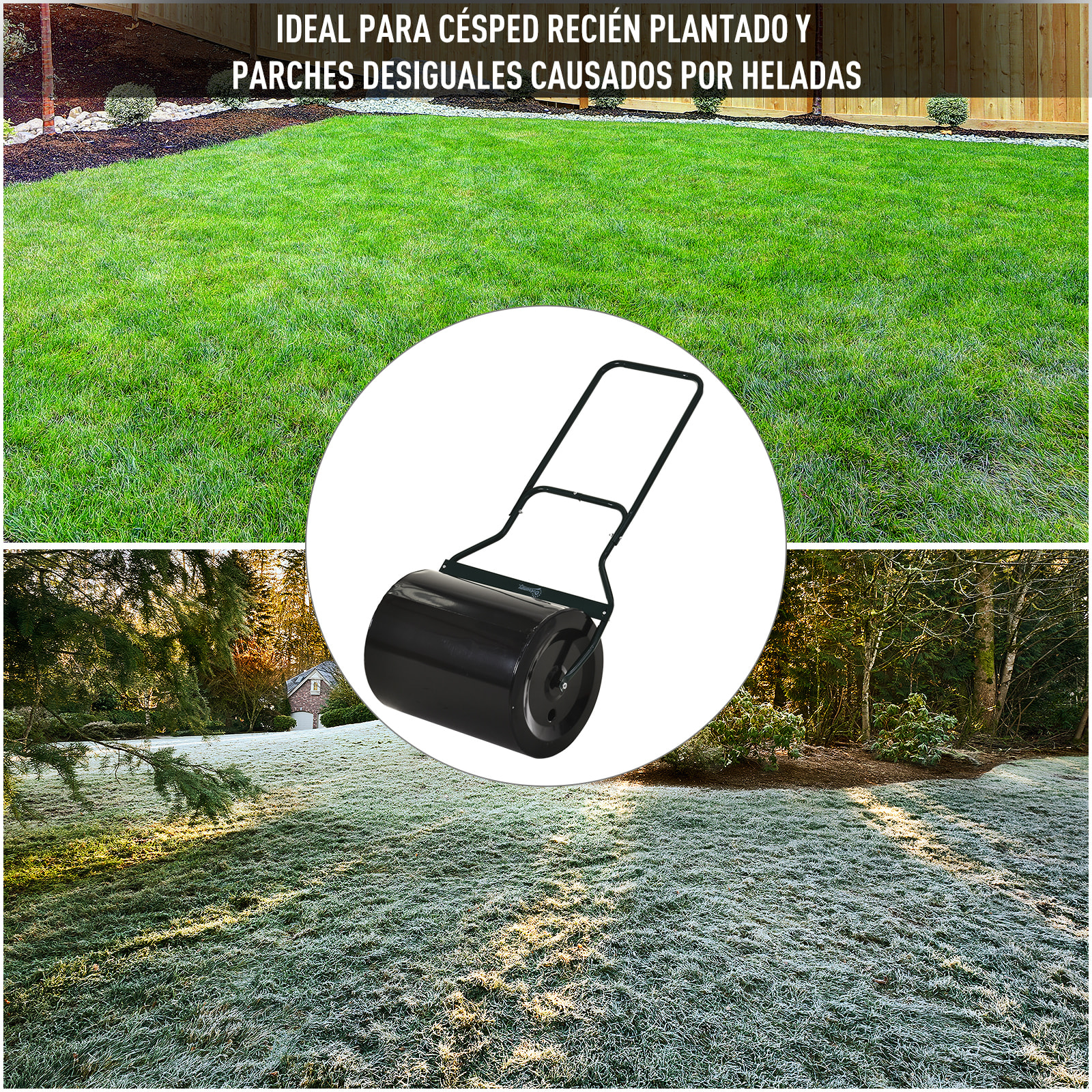 Rodillo de Césped Jardín Acero 30L Llena Agua Arena 32x40cm Asa Desmontable