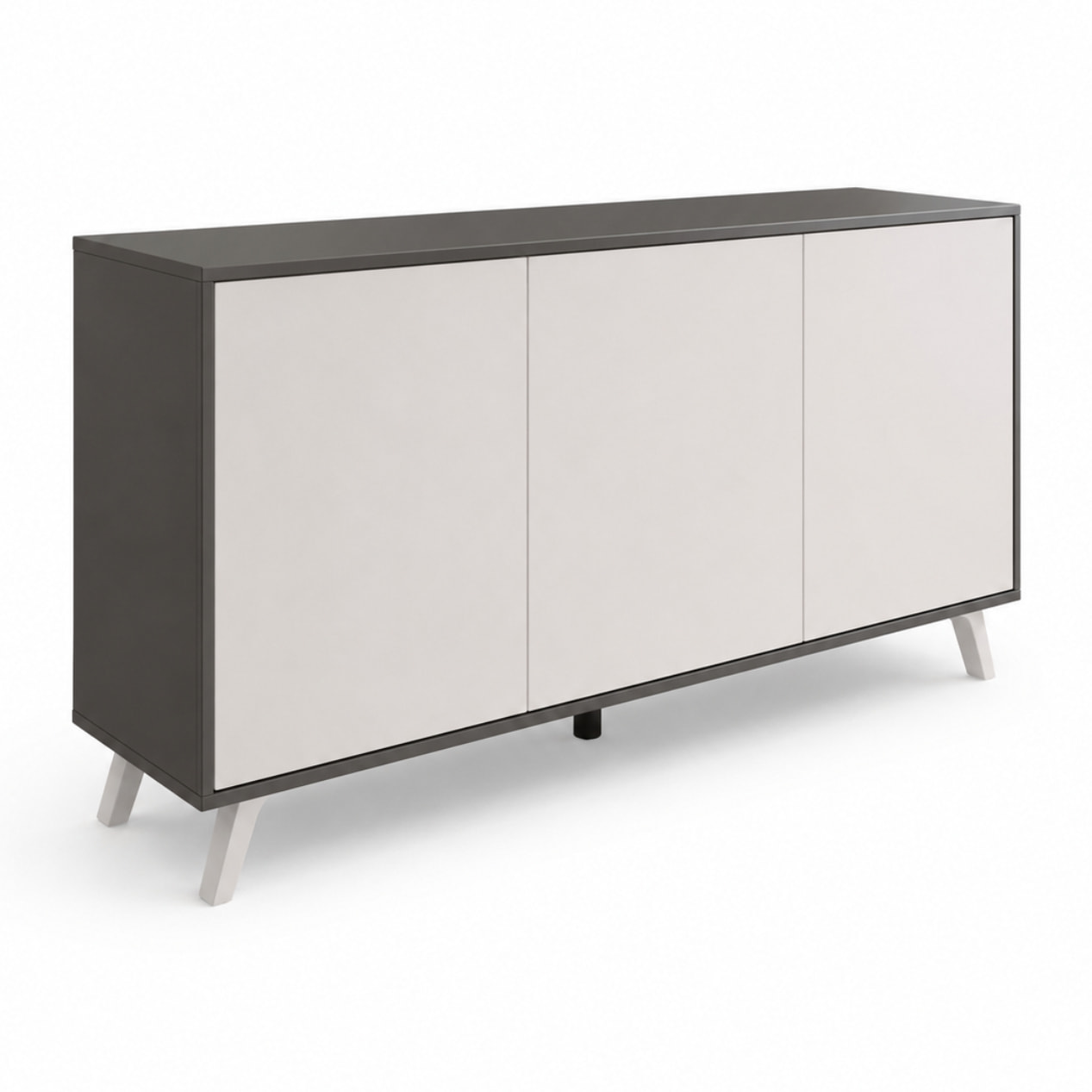 Credenza Moderna Madia 3 Ante Senza Maniglie Design Minimal Con Piedini RialzatiPer Soggiorno Ingresso 154 x 72 x 40 Cm Bianco e Grigio Cemento