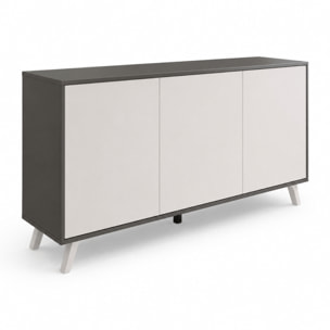 Credenza Moderna Madia 3 Ante Senza Maniglie Design Minimal Con Piedini RialzatiPer Soggiorno Ingresso 154 x 72 x 40 Cm Bianco e Grigio Cemento