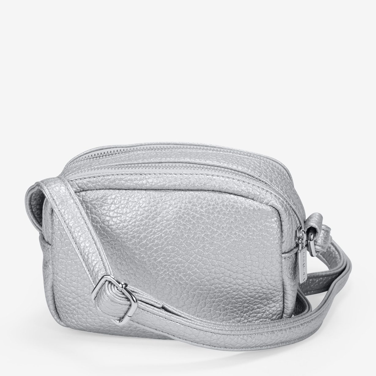 Bolso bandolera plateado con doble cremallera