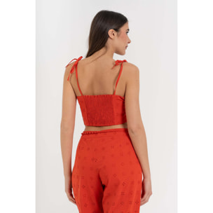 Kocca - Top crop in cotone sangallo con spalline a fiocco Donna