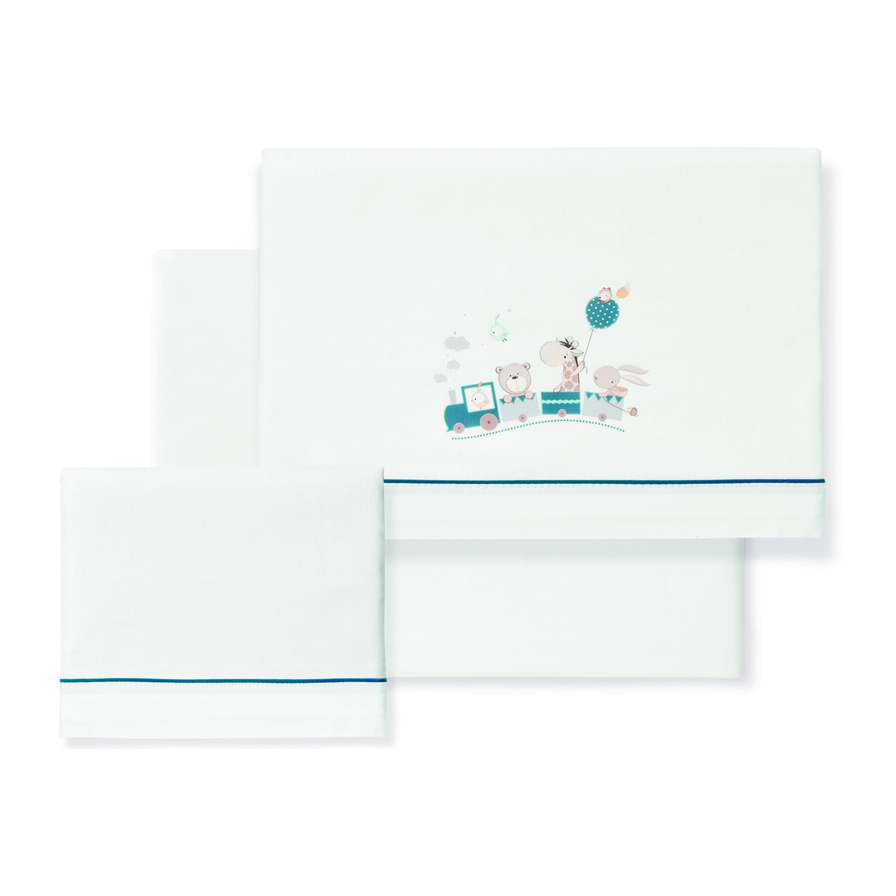 Triptico Minicuna 100% Algodon Mod. Jirafa Tren Bco/Petroleo