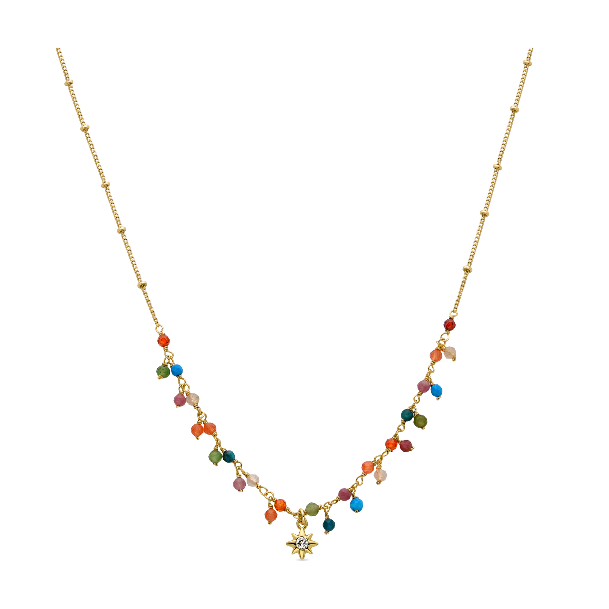Collar de Cristal Multicolor acabado en oro amarillo de 18K
