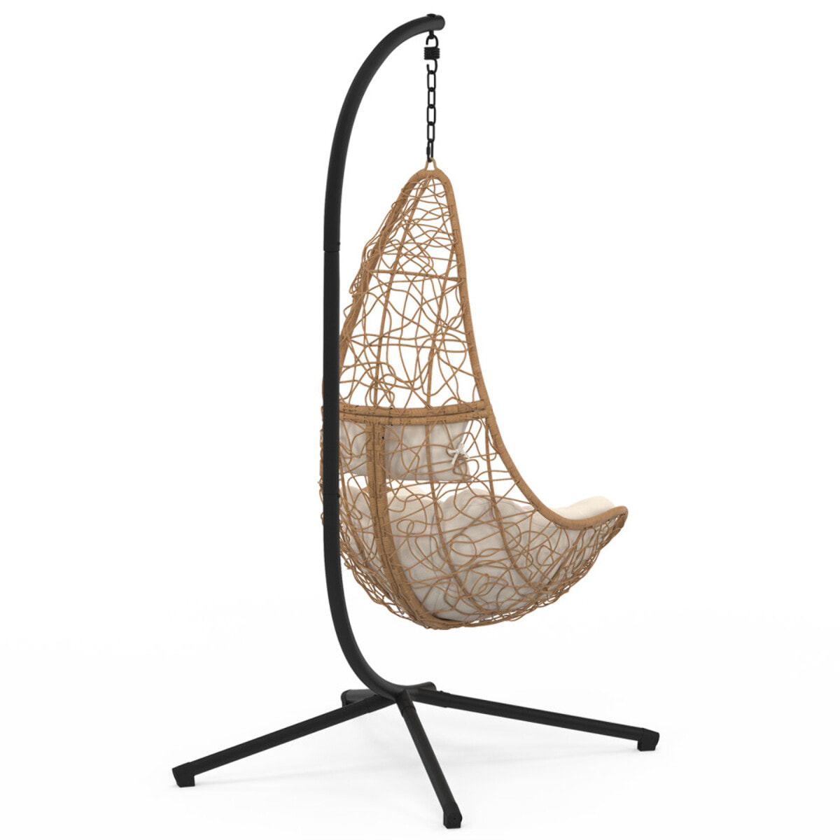 Fauteuil suspendu effet rotin et coussin écru