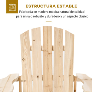 Silla Adirondack de Madera Silla de Jardín con Asiento Extra Ancho Carga 150 kg para Patio Terraza Balcón 78x89x88 cm Natural