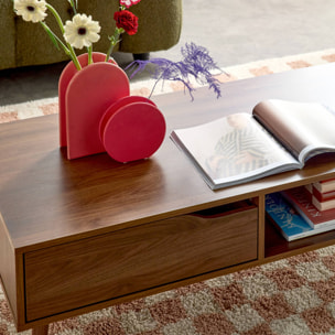 Table basse vintage décor bois de noyer