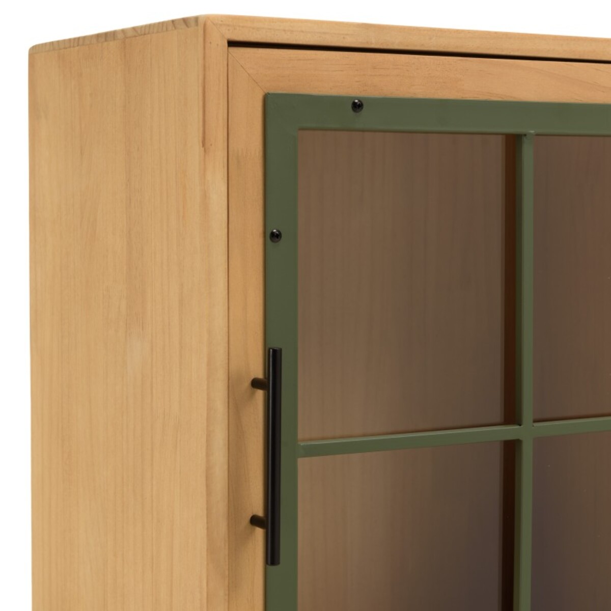 HELENA - Buffet 1 porte vitrée encadrement vert pin et métal noir