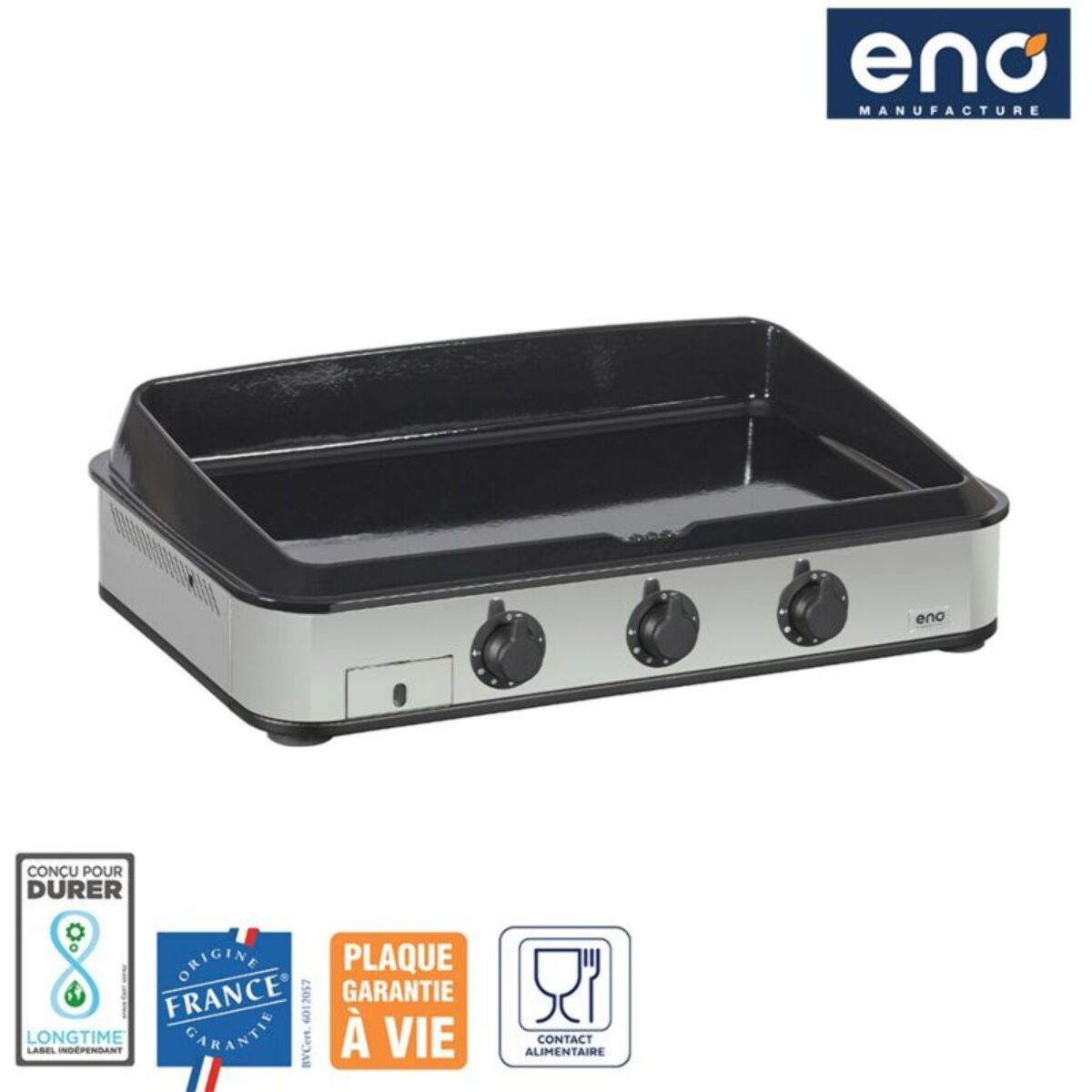 Plancha gaz ENO 80 cm Inox 3 brûleurs à poser, 69x40 cm