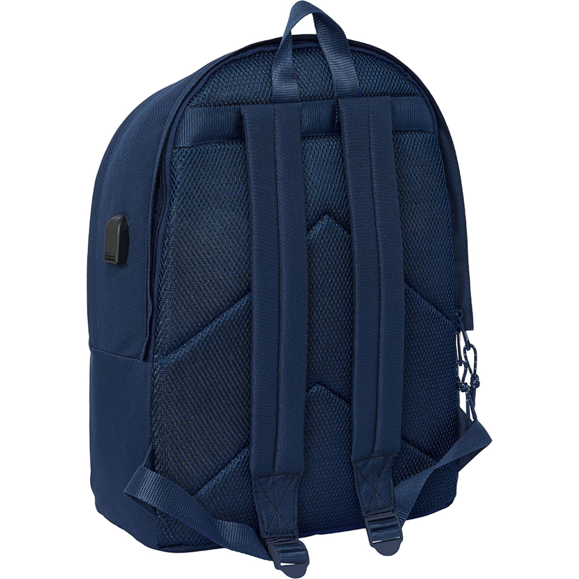 Mochila doble para portatil 15,6"+usb real madrid chica marino