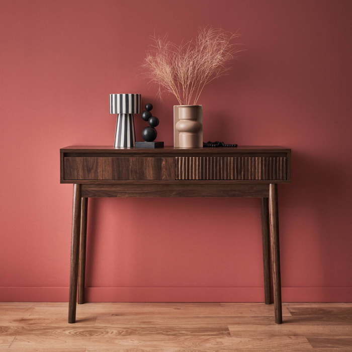 Console décor bois de noyer. 2 tiroirs - Linear