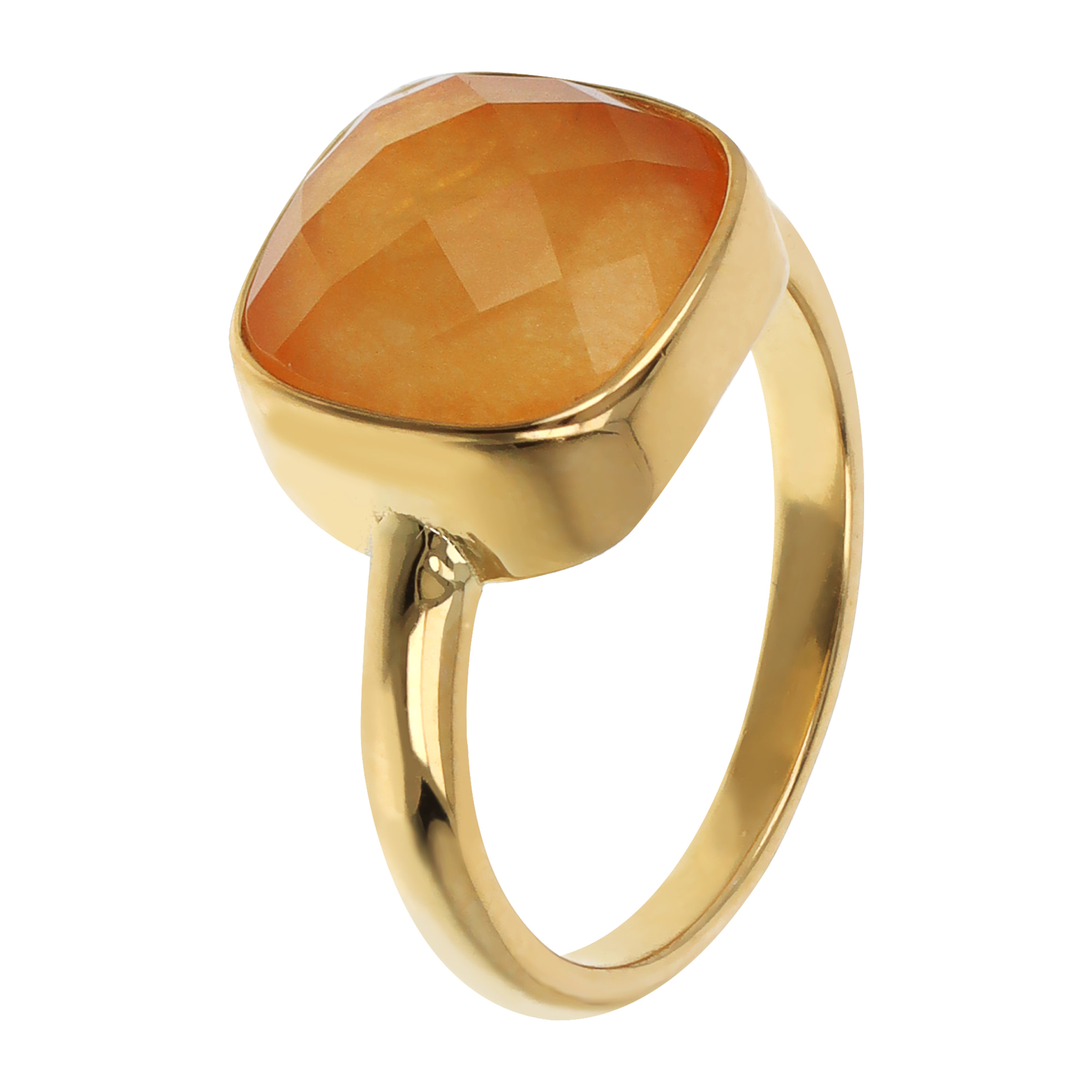 Anello Cocktail Quadrato con Pietra Naturale Quarzite Arancione in Argento 925 placcato Oro giallo 18Kt