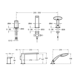 Jacob Delafon  - Mitigeur bain-douche 3 trous sur gorge - collection Composed finition titanium