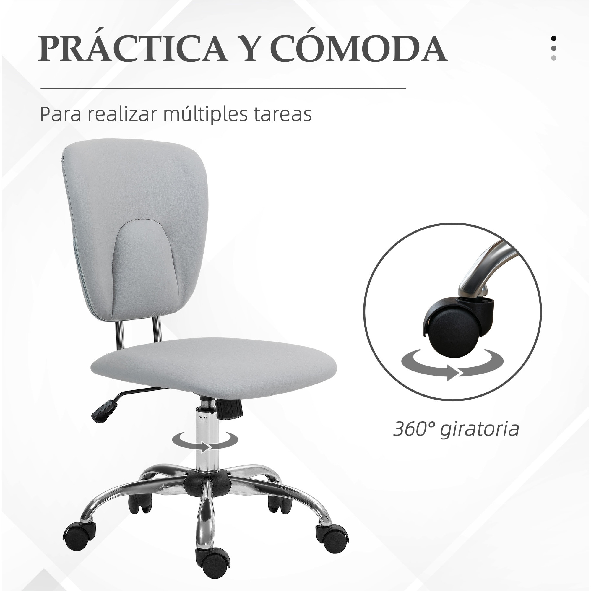 Silla de Oficina sin Reposabrazos Silla de Escritorio Juveniles con Altura Ajustable y Función de Inclinación Carga 120 kg 50x54x87,5-96,5 cm Gris Claro