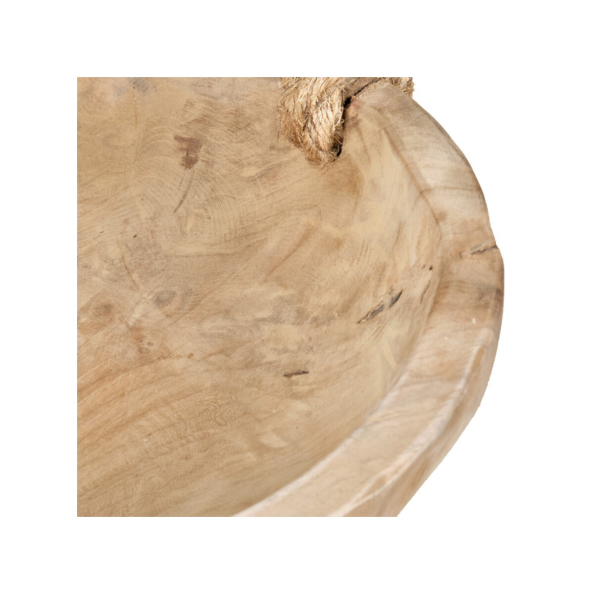 Corbeille 38 cm en bois massif de teck avec 2 anses en corde - AGADIR
