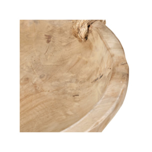 Corbeille 38 cm en bois massif de teck avec 2 anses en corde - AGADIR
