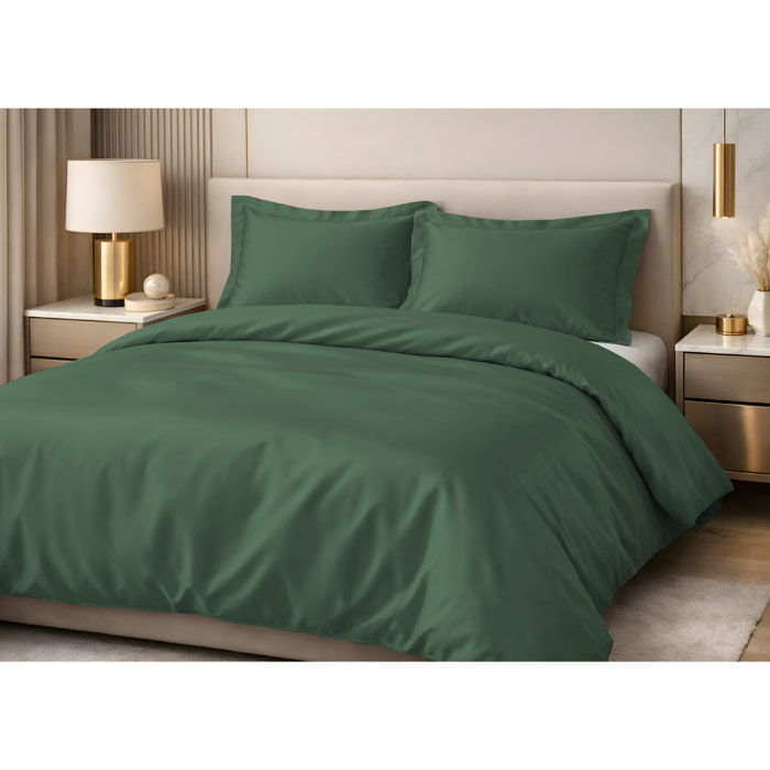 Parure Copripiumino Estate/Inverno 100% Raso Cotone Tinta Unita Verde 07 GI