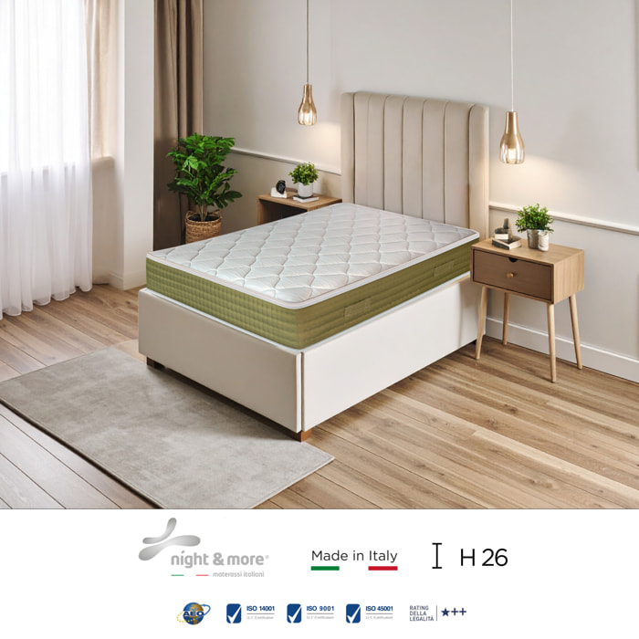 "Elegance Spring" H26 cm 90x190 uanciale Memory OMAGGIO a molle insacchettate indipendenti ,7 zone a portanza differenziata arrotolato