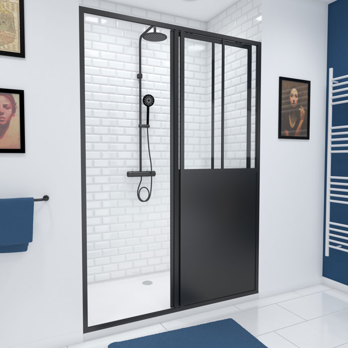 Porte de douche coulissante type Atelier 120x200cm - Verre 5 mm - Profilés Noir Mat - WORKSHOP SLIDE