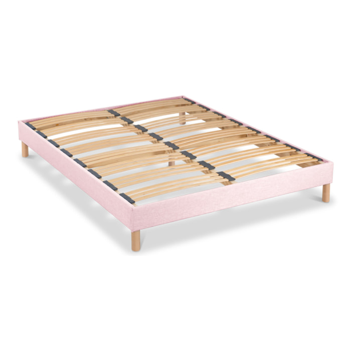 Sommier Lumière Technologie Tri-Lattes, tissu rose, Bois Épicéa, H30 cm, Lattes Actives, Aération Optimale