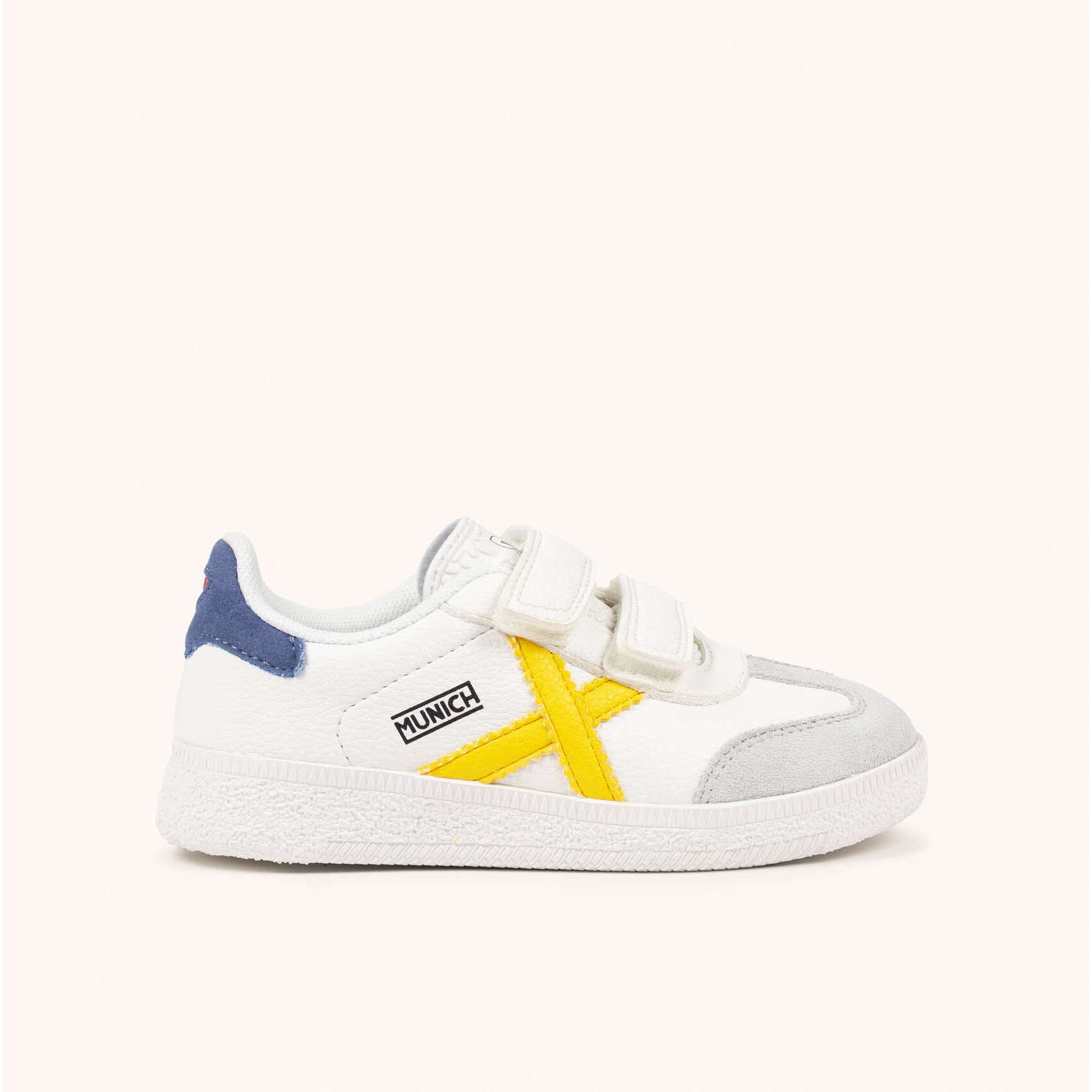 Zapatillas Infantiles Blancas con Velcro y Detalles en Amarillo y Azul MUNICH MINI BARRU VCO 16