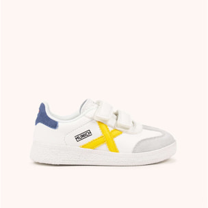 Zapatillas Infantiles Blancas con Velcro y Detalles en Amarillo y Azul MUNICH MINI BARRU VCO 16