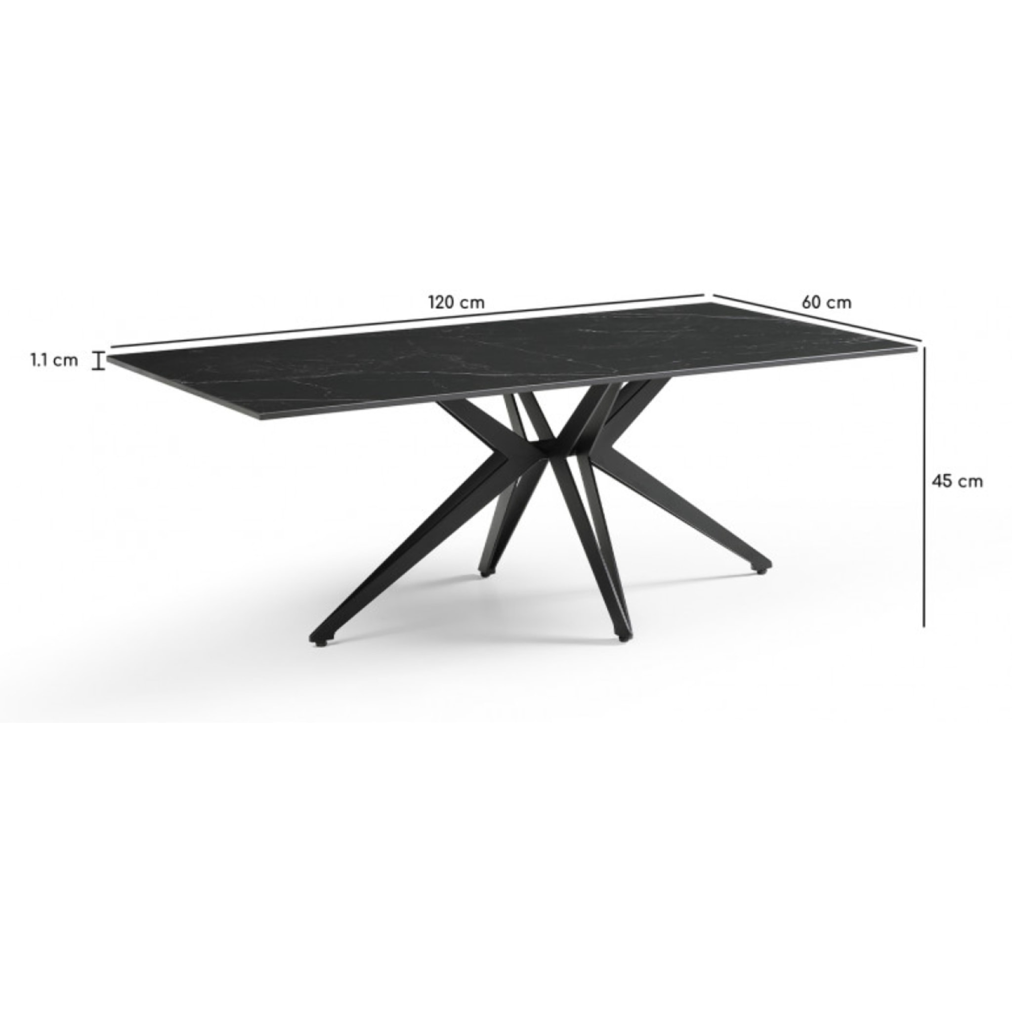 Table basse en céramique 120x60cm marbre noir - 7 piètements - UNIK