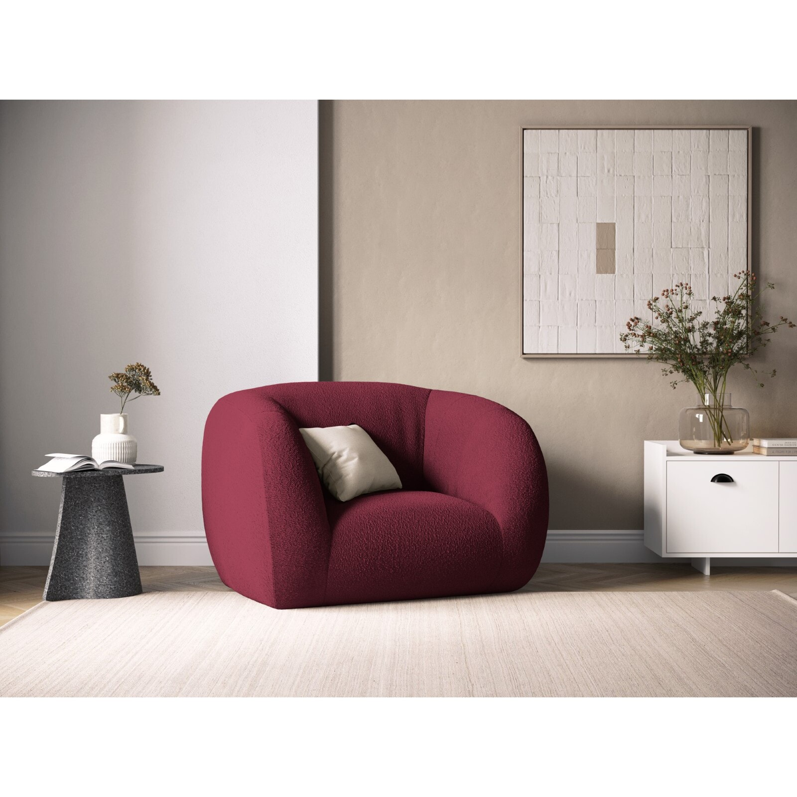 Fauteuil "Essen" en bouclé bordeaux