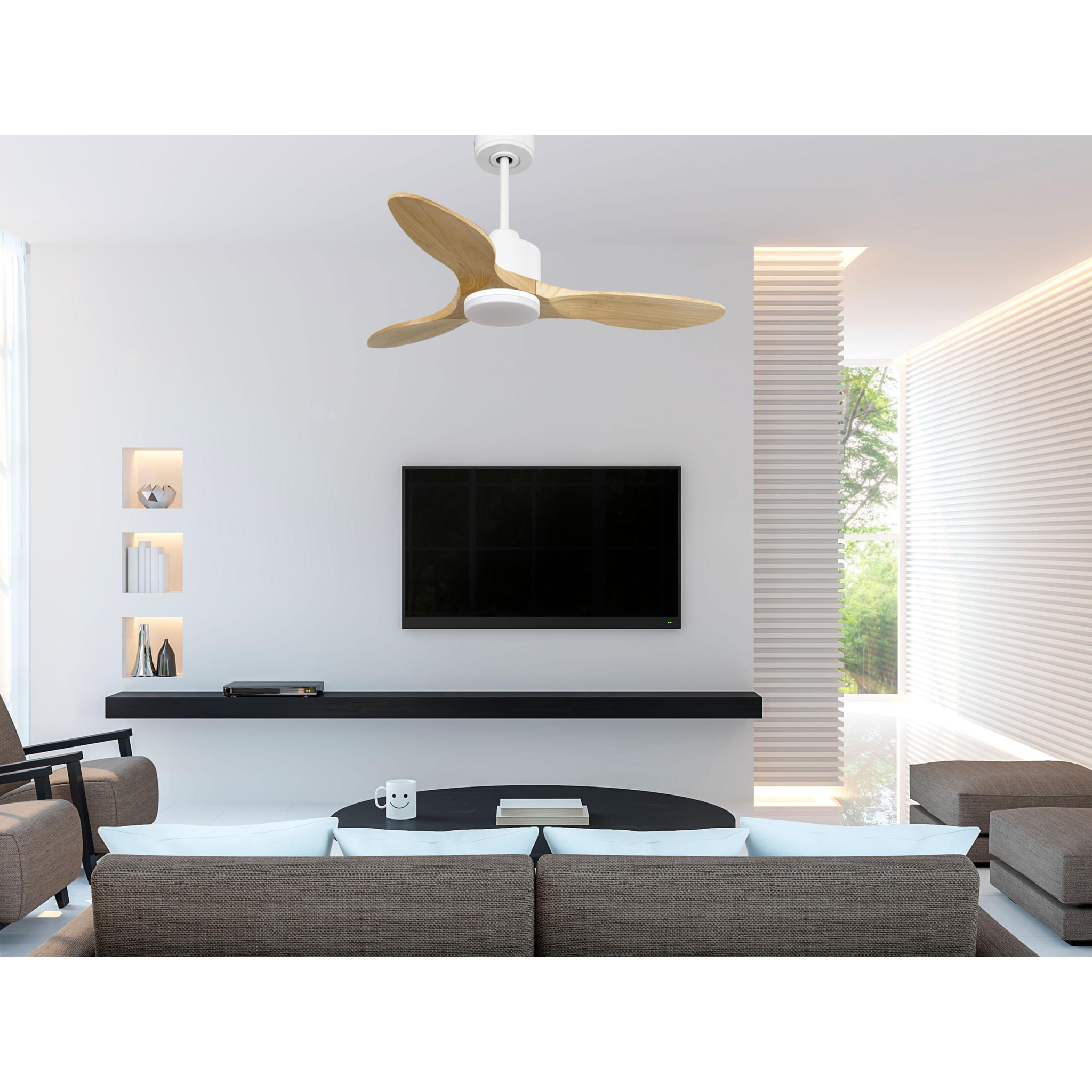 Ventilateur de plafond Réversible  Thermostat Dimmable Wifi Moteur à courant continu Toits en pente Télécommande Lumière à trois tons Hypersilence Mémoire
