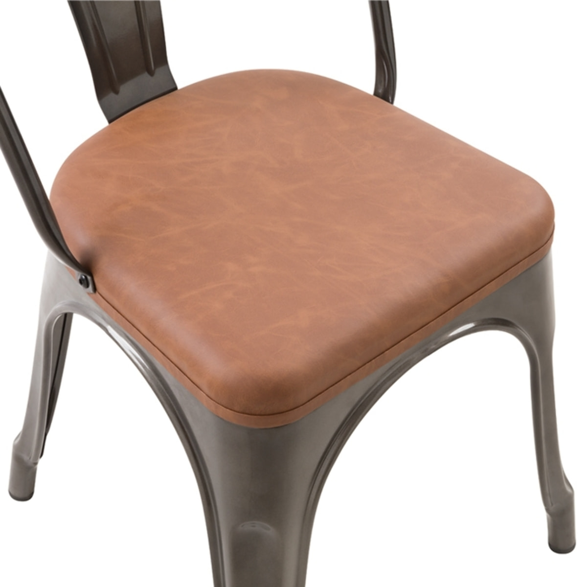Lot de 2 chaises en métal gris et cuir synthétique marron - Charly