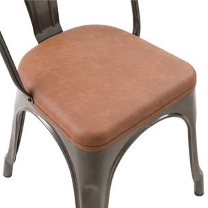 Lot de 2 chaises en métal gris et cuir synthétique marron - Charly