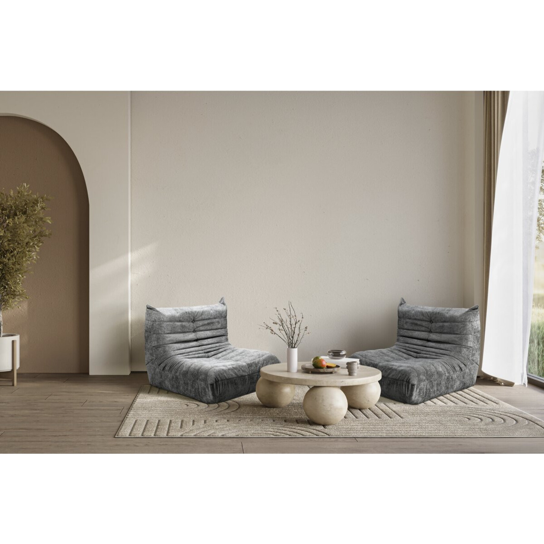 Chauffeuse en tissu texturé "Velasca" - 95 x 100 x 75 cm - Gris