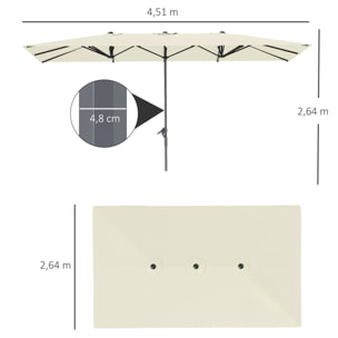 Sombrilla Doble 4,5x2,6 m Sombrilla Terraza Exterior con Manivela Poste de Aluminio Impermeable y Protección UV50+ Parasol Grande para Terraza Playa Piscina Crema