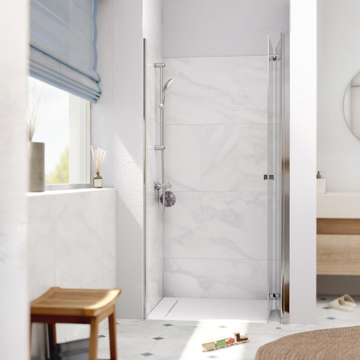 SK Porte de douche 90x196cm pliante anticalcaire avec profilé chrome brillant (SATSK90)