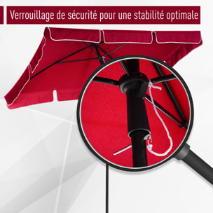 Parasol rectangulaire inclinable alu acier polyester haute densité diamètre 2 m rouge