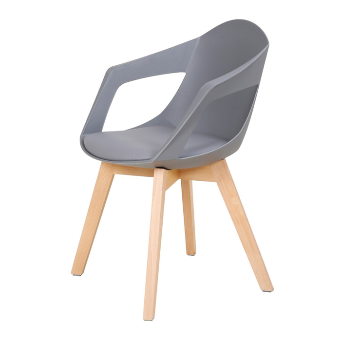Set di 2 sedie di design Chandra in polipropilene e faggio grigio