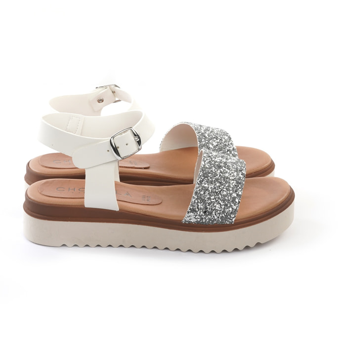 SANDALO FASCIA CHOCOLA' GLITTER ARGENTO